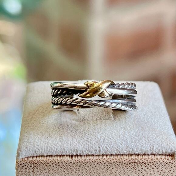 DAVID YURMAN X Cross Over 925 Sterling Silver 18K Gold Two Tone Ring SZ6.5 - Picture 5 of 7
